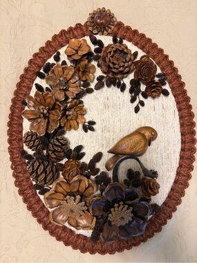 Vintage West Coast Coneflowers Wall Hanging Bird Wood Fiber Art 18x14